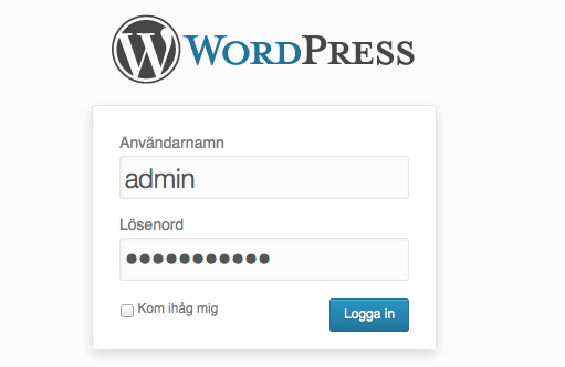 logga in WordPress